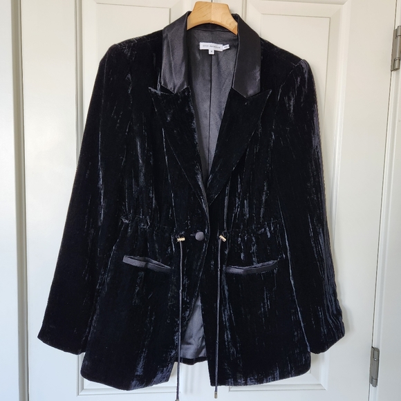 Good American Velvet Blazer Waist Drawcord Black Medium - Picture 3 of 16